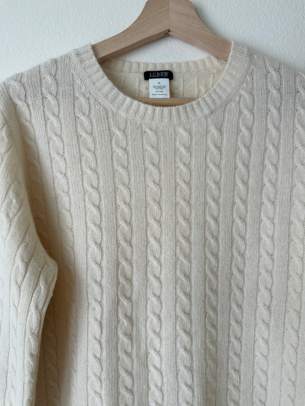 J.Crew XL Ivory Lambswool Rabbit Hair Cable Knit Sweater